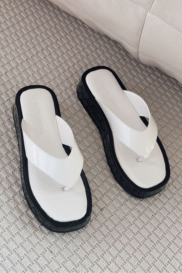 I Love Shoes White Sarend Patent Leather Flip Flops Women s Slippers Trendyol