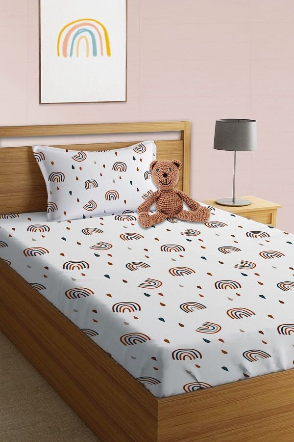 Evmila-Set cearșafuri unice 100x200 cm cu model curcubeu alb 1