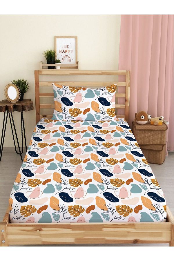 Evmila-Leaf Patterned Printed Single Elastic Sheet Set 1