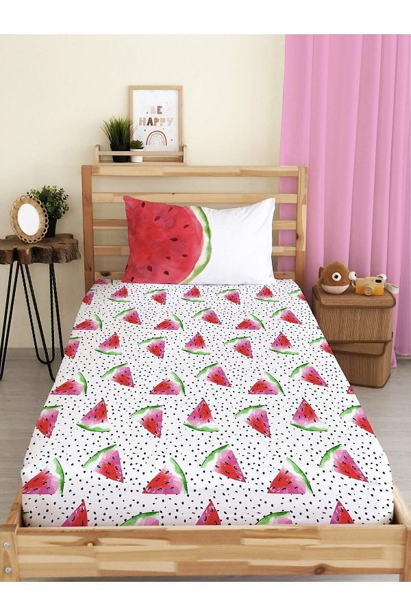 Evmila-Watermelon Pattern Printed Single Elastic Sheet Set Colorful 1