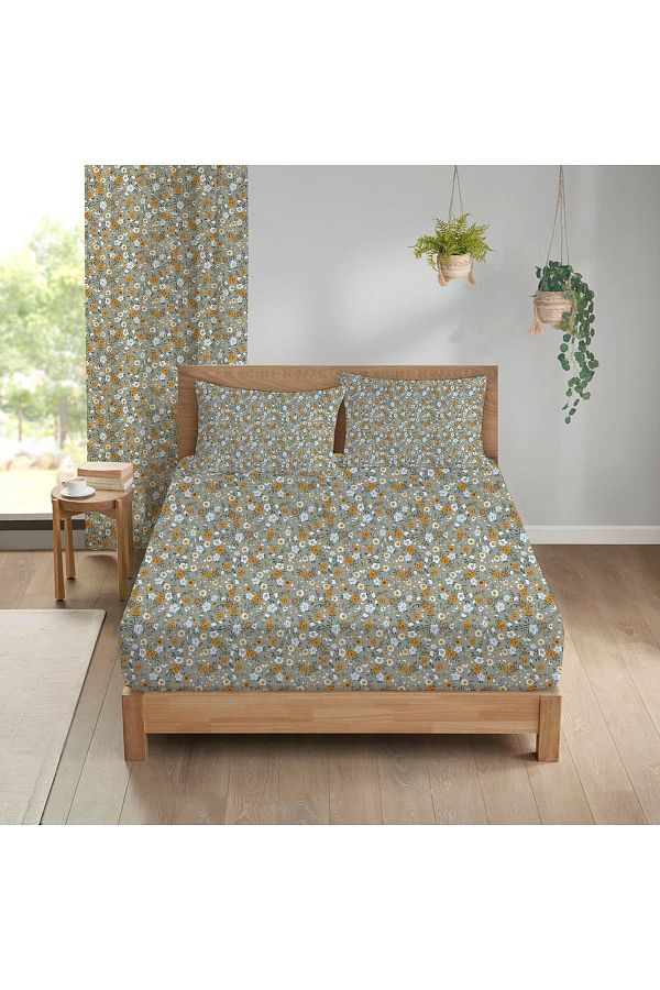Evmila-Flower Pattern Printed Double Elastic Sheet Set Colorful 1