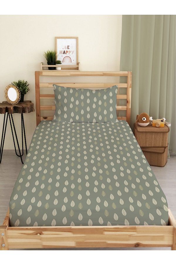 Evmila-Leaf Patterned Printed Single Elastic Sheet Set 1