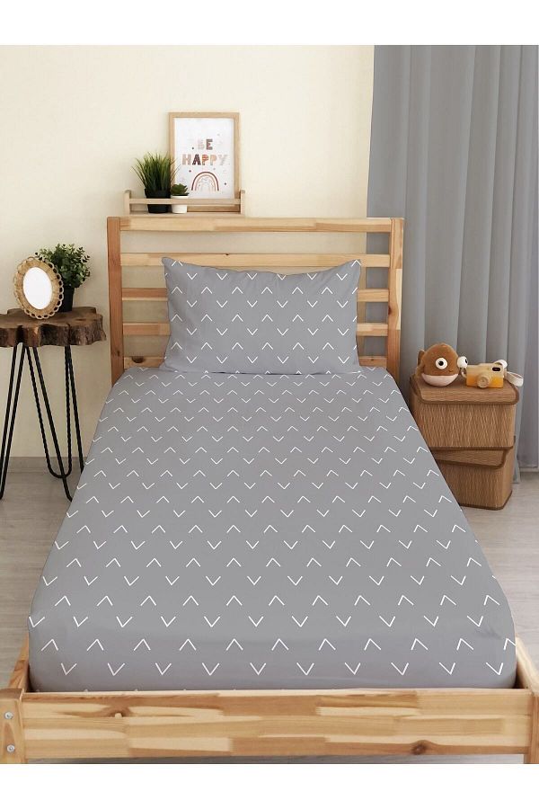 Evmila-Modern Pattern Printed Single Elastic Sheet Set Gray 1