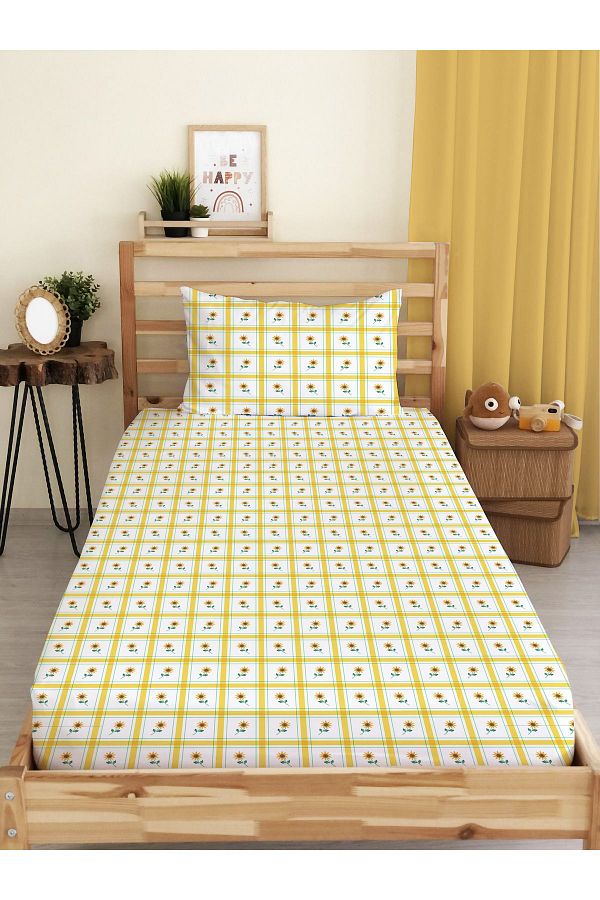 Evmila-Floral Patterned Printed Single Elastic Sheet Set 1