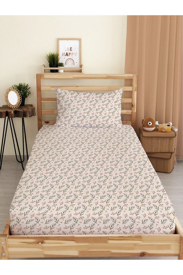 Evmila-Flower Pattern Printed Single Elastic Sheet Set White 1