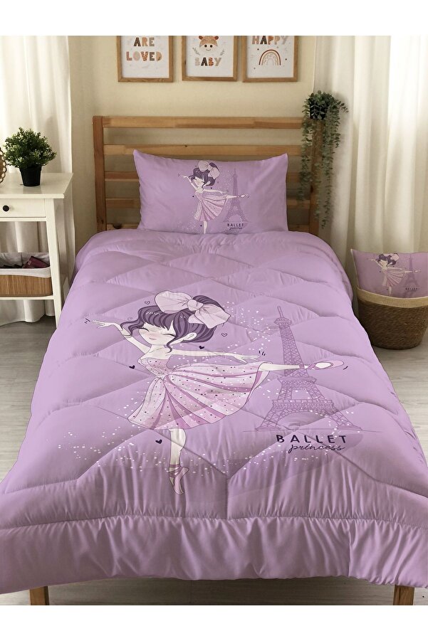 Evmila Balerin Kız Desenli Kapitone Yorgan,dekoratif Yatak Örtüsü