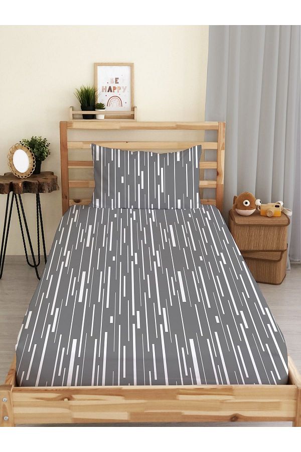 Evmila-Line Patterned Printed Single Elastic Sheet Set 1