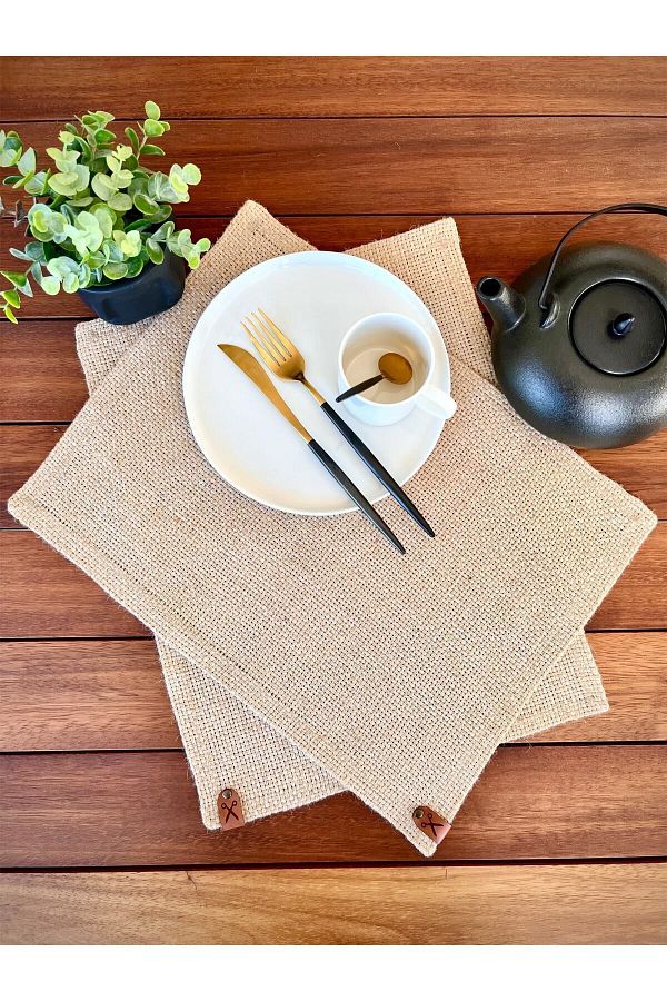 Homever-2 Pieces Rectangular Wicker Jute Placemat Braid Presentation Set - Natural 1
