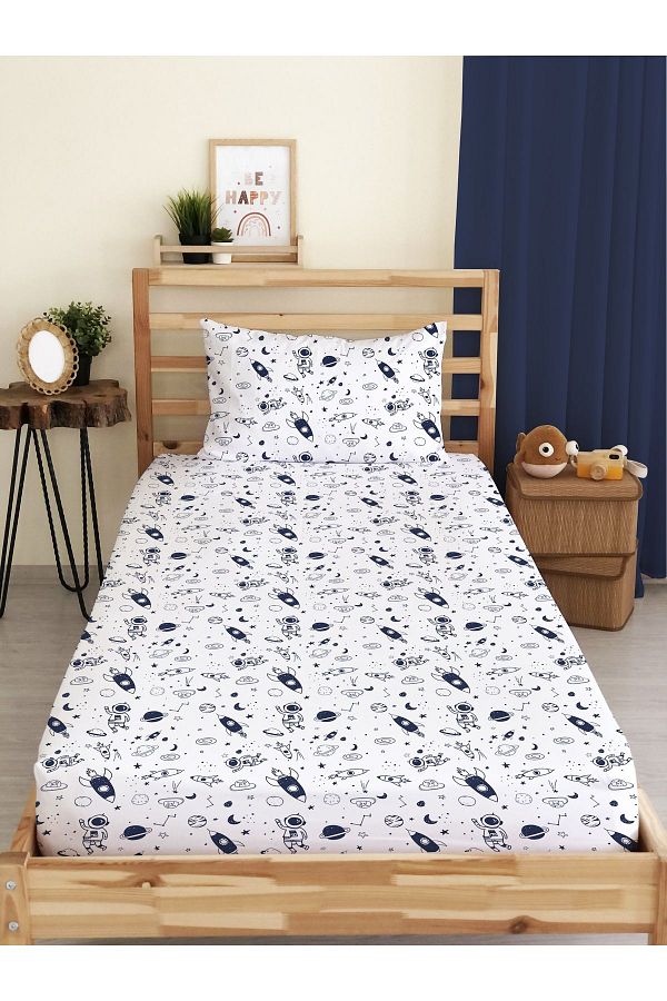 Evmila-Space Shuttle Patterned Printed Single Elastic Sheet Set 1