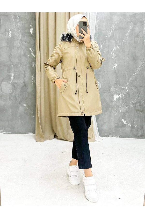 Marjinal City Women s Winter Coat Coat with Fur Inside and Waterproof Trendyol