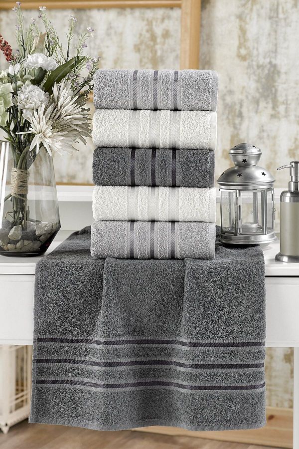 Sedona-Dense Soft Border Anthracite Series 6-Piece Towel Set 50x85cm 1