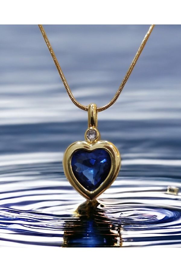 Heart necklace with blue stone top