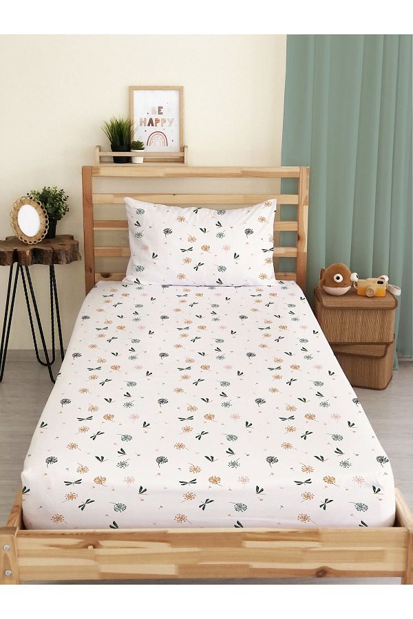 Evmila-Floral Patterned Printed Single Elastic Sheet Set 1