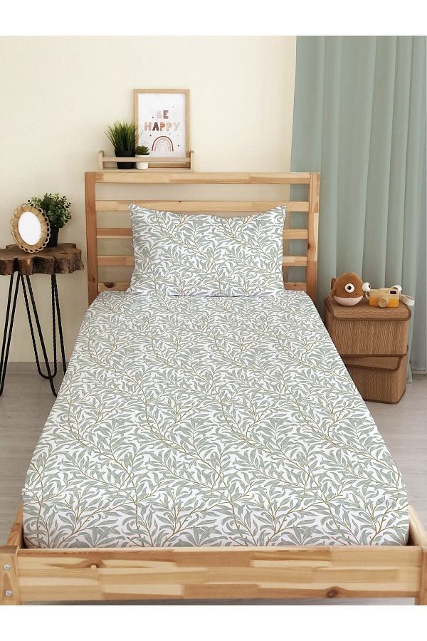 Evmila-Leaf Pattern Printed Single Elastic Sheet Set Colorful 1