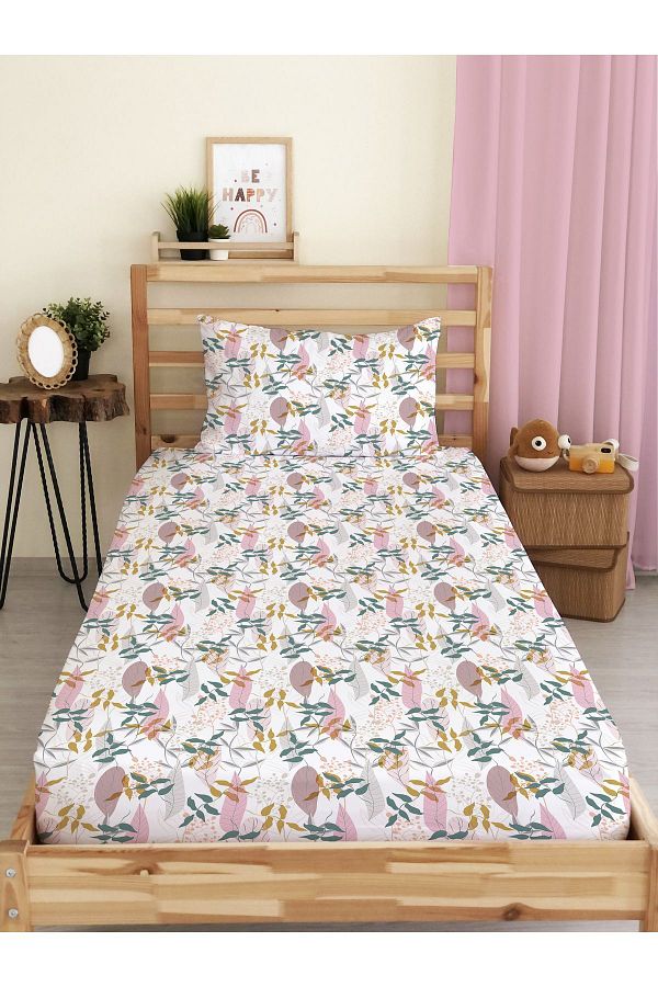 Evmila-Leaf Patterned Printed Single Elastic Sheet Set 1