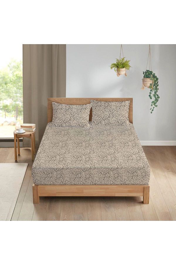 Evmila-Tree Branches Pattern Printed Double Sheet Set 160x200 Cm - Brown 1