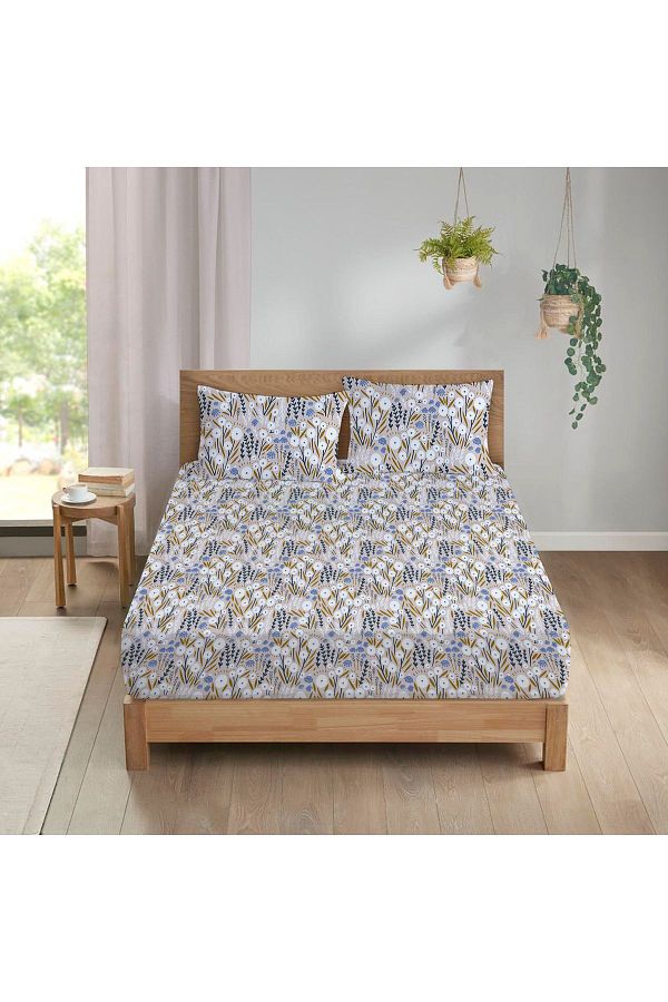Evmila-Flower Pattern Printed Double Elastic Sheet Set Colorful 1