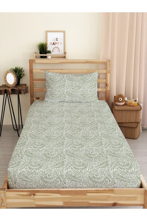 Evmila-Leaf Pattern Printed Single Elastic Sheet Set Colorful 1