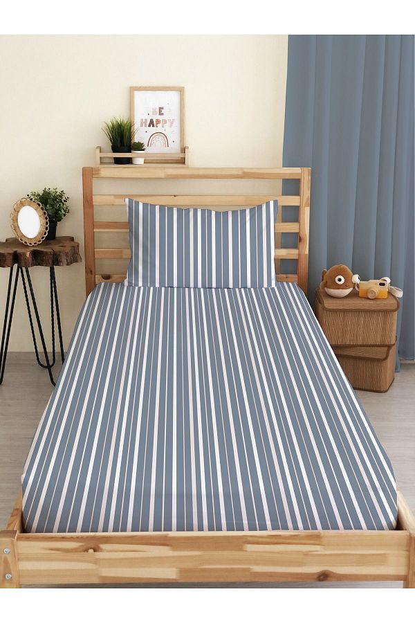 Evmila-Line Patterned Printed Single Elastic Sheet Set 1