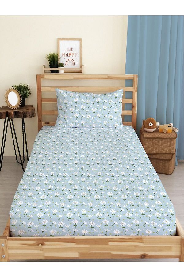 Evmila-Floral Patterned Printed Single Elastic Sheet Set 1