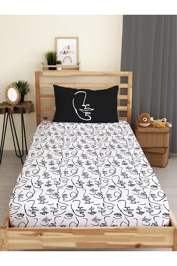 Evmila-Silhouette Patterned Printed Single Elastic Sheet Set 1