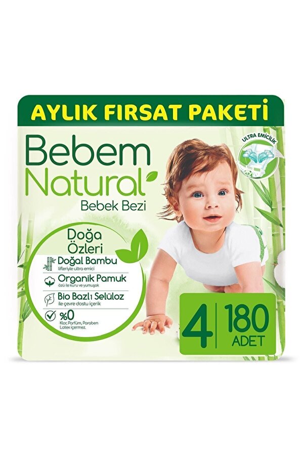 Bebem Natural Bebek Bezi Aylık Fırsat Paketi Maxi 4 No 180 Li