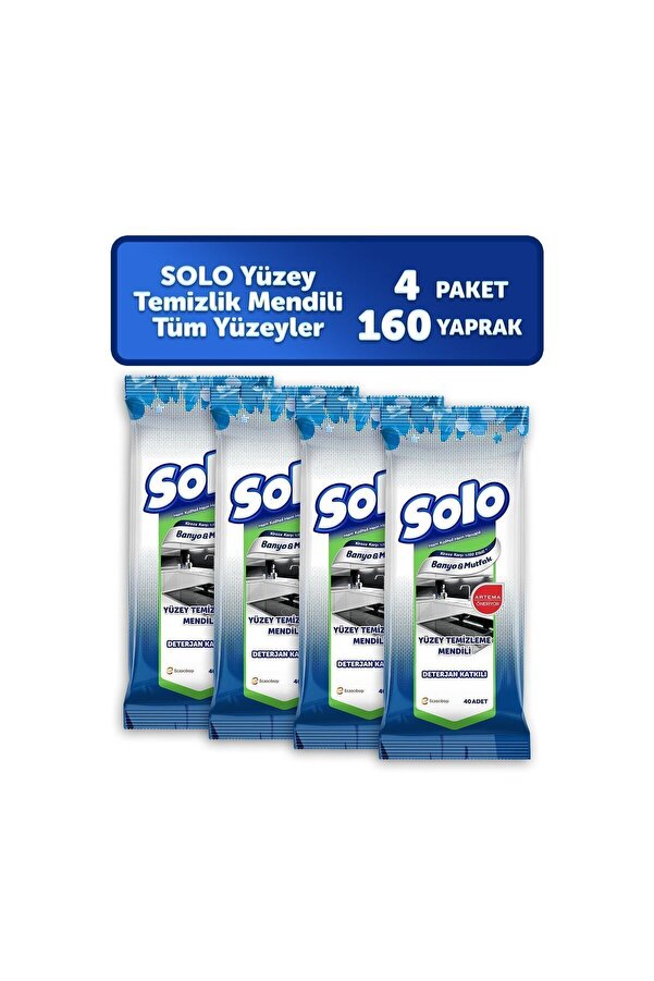 Solo Yüzey Temizleyici Islak Mendil 4'lü Mutfak-banyo 160 Yaprak