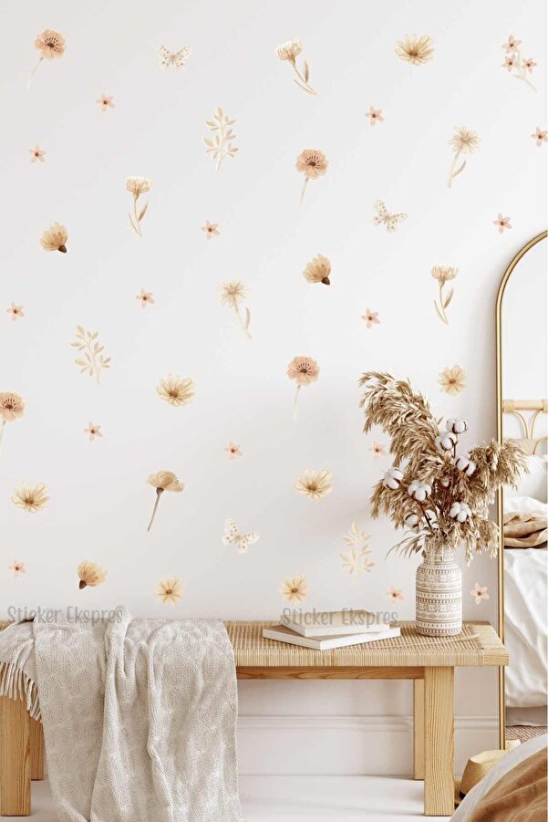 Sticker Ekspres Pastel Boho Çiçekler Duvar Sticker Seti