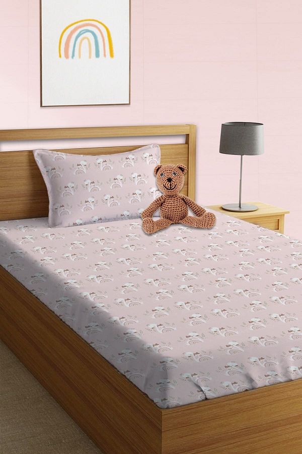 Evmila-Swan Pattern Printed Single 100x200 Cm Elastic Sheet Set Pink 1