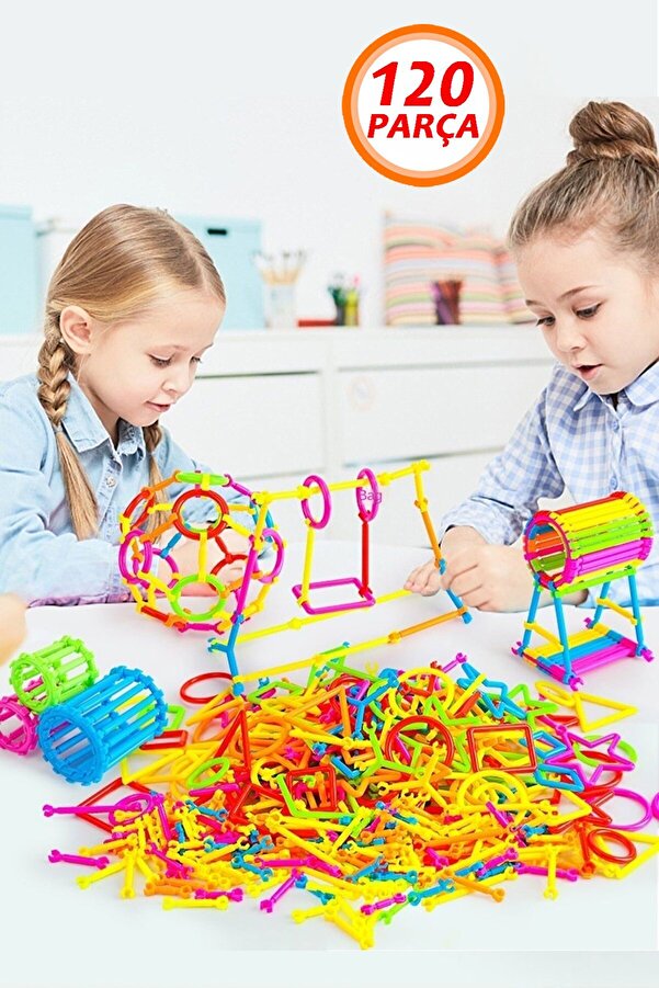Bundeba Oyuncak Geometrik Çubuklar 120 Parça Bloklar Yapboz Puzzle Zeka Renk Algı Gelişim Eğitici Oyuncak