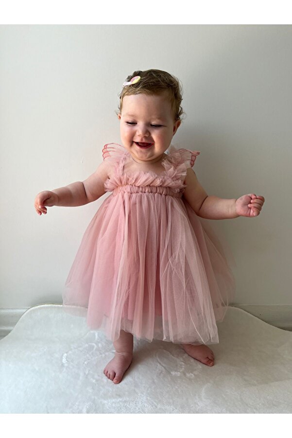 Minizade Yazlık Tütülü Astarlı Bebek Elbise Çocuk Elbise Kız Çocuk Doğum Günü Parti Düğün Elbisesi