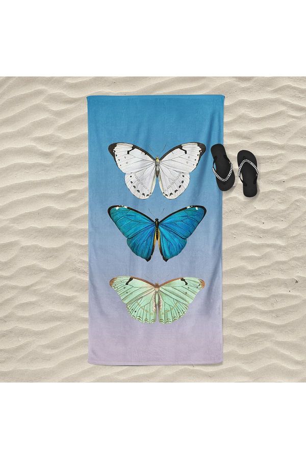 Evmila-EVMİLA Blue Butterfly Patterned Printed Sea and Beach Towel 1
