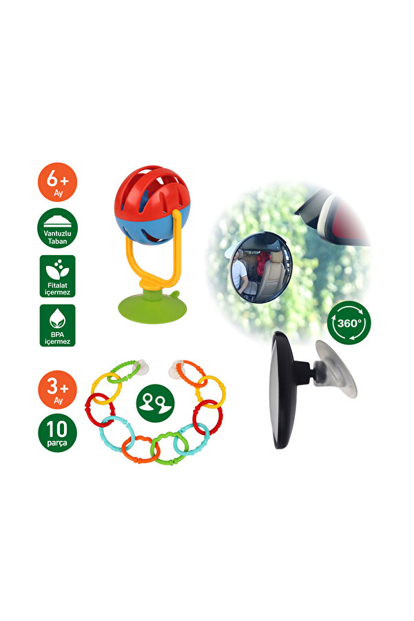 Been Bebek Dikiz Aynası + Renkli Halkalar + Araç İçi Vantuzlu Oyuncak Set