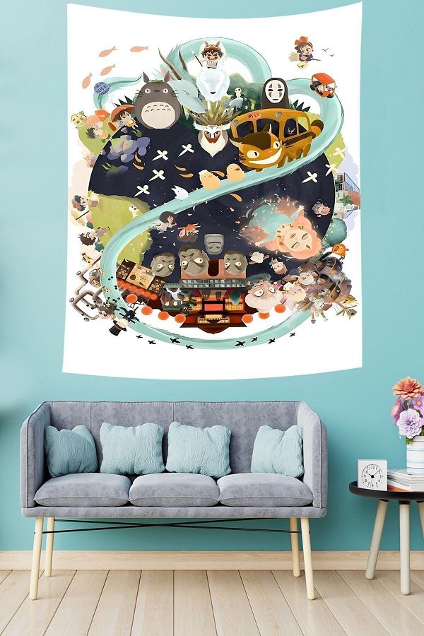 on the clouds Spirited Away Miyazaki Hayao Manga Totoro Stain Resistant Fabric Wall Cloth Wall Tapestry Tapestry Trendyol