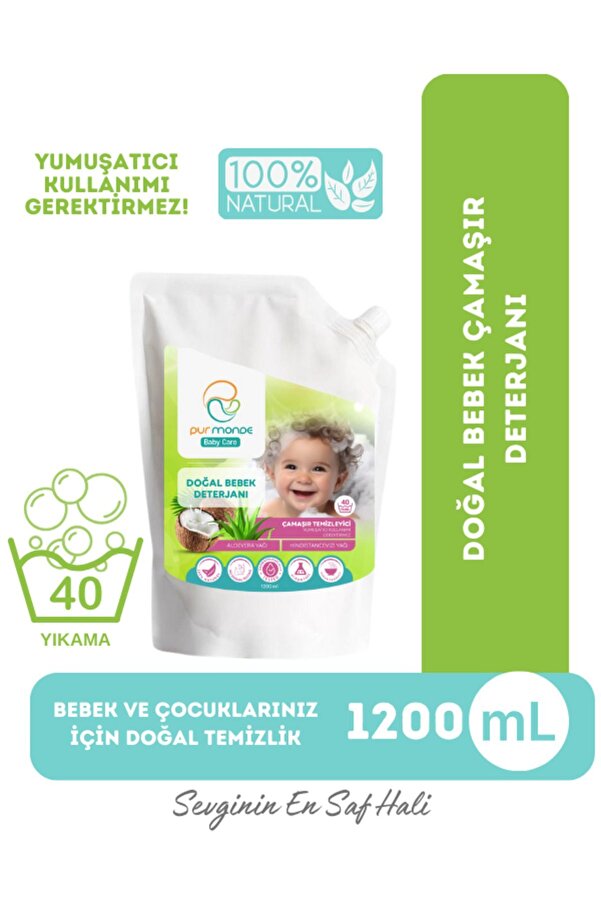 Pur Monde Doğal Bebek ve Çocuk Deterjanı 1200 ML Yumuşatıcı Gerektirmez!