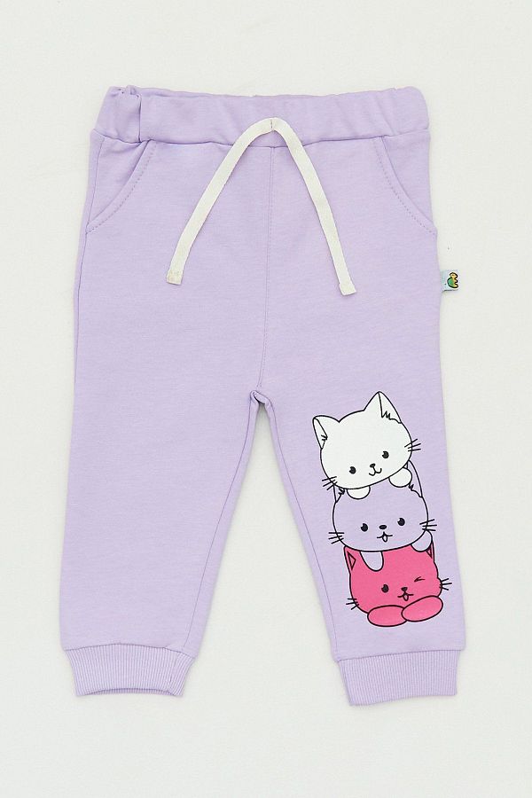 Fulla Moda-Cat Printed Girls' Sweatpants with Elastic Legs 1