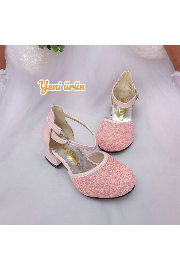 PAT K BEBE Stylish Square Heeled Evening Dress Shoes for Girls Salmon Color Trendyol