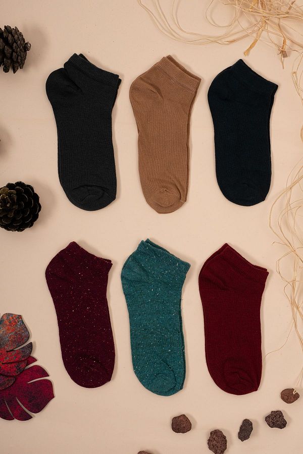 HİTRA-Textile 6-Piece Colorful Women's Combed Cotton Booties Socks 1