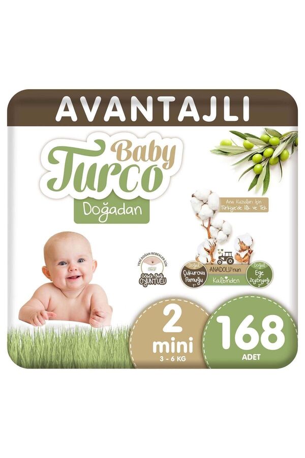 Baby Turco Doğadan Avantajlı Bebek Bezi 2 Numara Mini 168 Adet