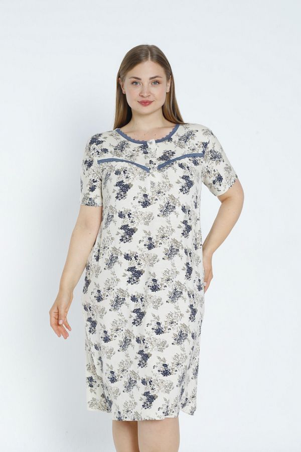 Lagertha by İntensive-Plus Size - Patterned, Lace and Flexible Viscose Nightgown 1