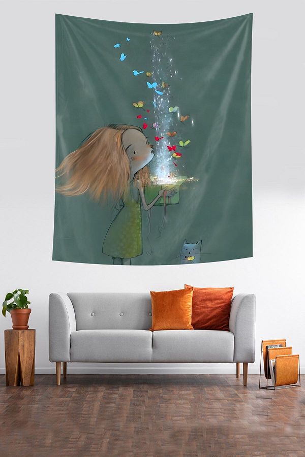 on the clouds Little Girl s Light Scattering Gift Box Stain Proof Fabric Wall Cloth Wall Tapestry Tapestry Trendyol