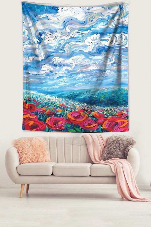 on the clouds-Poppy Field and Cloud Wave Pattern Stain Resistant Fabric Wall Cloth Wall Carpet Tapestry 1