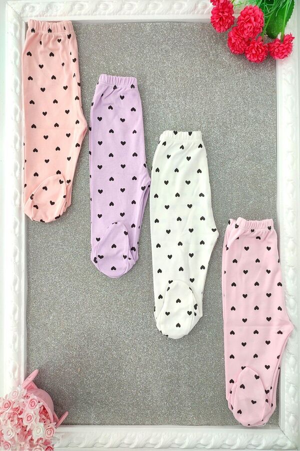 dubi baby kız bebek kalp desenli %100 pamuklu 4'lü bebek patikli tek alt pijama pantolon