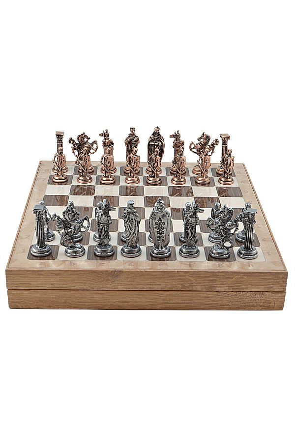 Gift Home-Gifthome Oversized Metal English Chess Set - Ancient and Rustic Pattern Mdf Board with Storage(36X36X6) 1