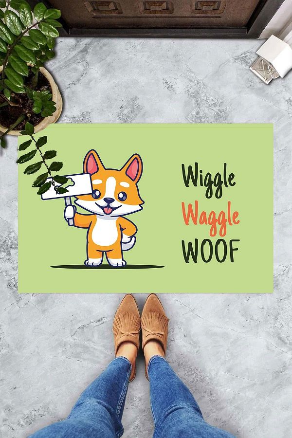 on the clouds-Digital Printed Wiggle-Waggle-Woof Written Cat Pattern Decorative Door Mat 1