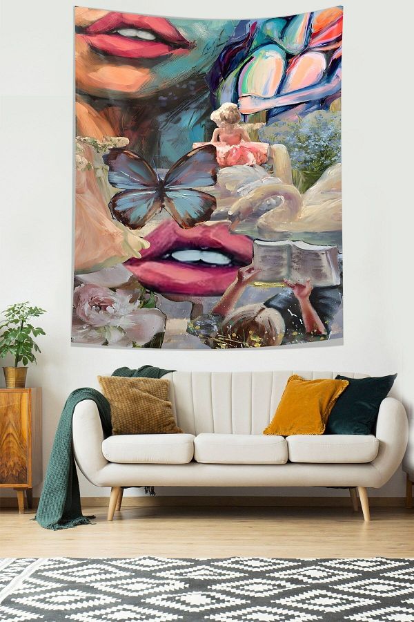 on the clouds Colorful Surreal Woman Portrait Stain Resistant Fabric Wall Cloth Wall Carpet Tapestry Trendyol