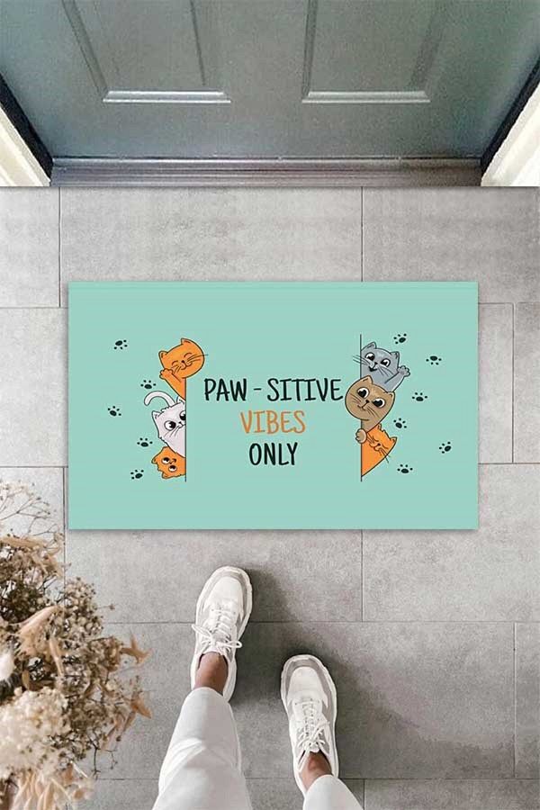 on the clouds-Digital Printed Paw-Sitive Vibes Only Written Decorative Door Mat 1