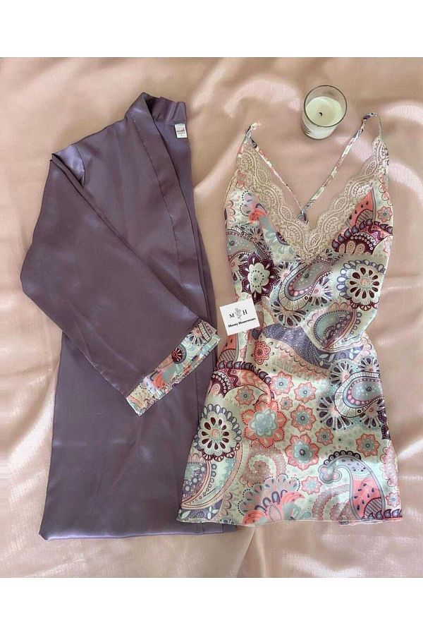 MH Moony Homewears-طقم ثوب نوم أنيق من الساتان 1