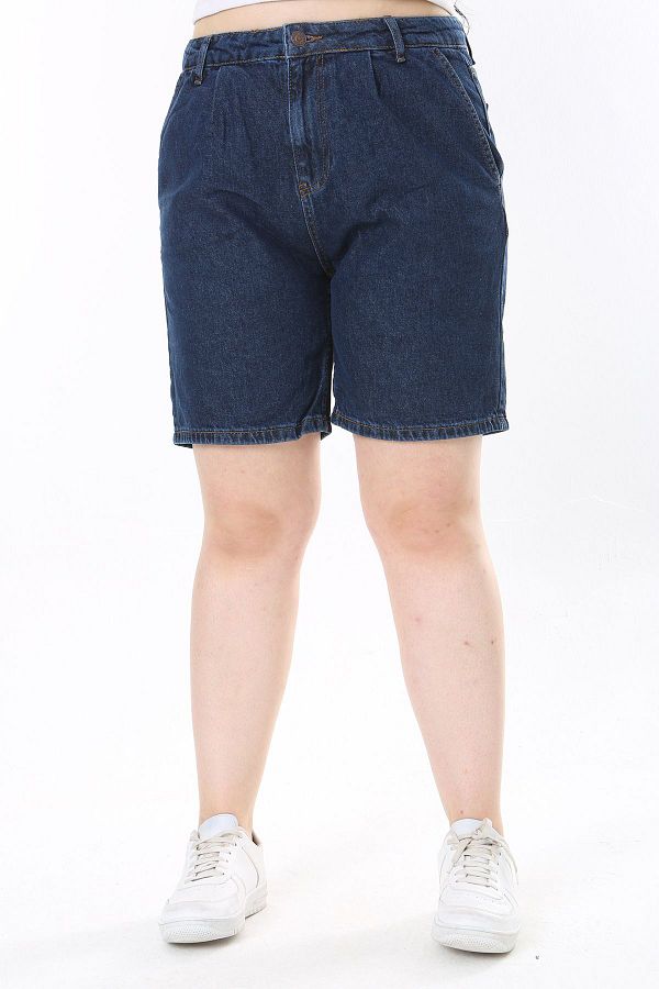 ans Navy Blue Large Size 4 Pockets Women s Denim Shorts 65N38070 Trendyol