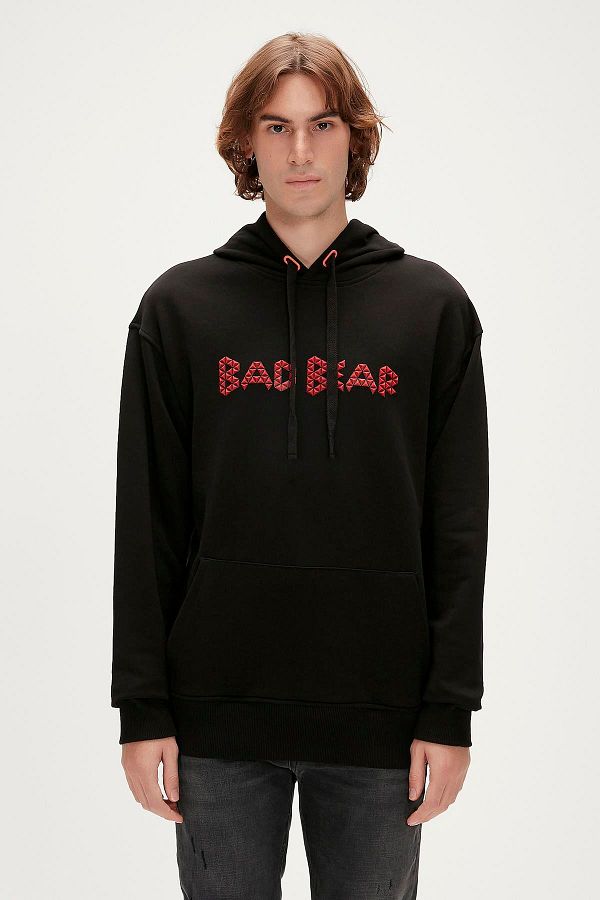 Bad Bear Black 3D Almond Hoodie Hooded Men s Sweatshirt Trendyol